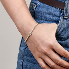 FANZE Tennis Bracelet Initial Gold Cubic Zirconia Letter Bracelets for Women Adjustable Size 6.7-8.7 Inch Gift for Women