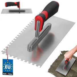 KOTARBAU® Stainless Steel Smoothing Trowel with Toothing 6 x 6 mm Toothed Trowel for Laying Tiles, Smoothing Disc, Stainless Steel Trowel with Soft Handle, Essential for Tiling, 270 x 130 mm