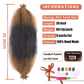 Afro Twist Hair 30 Inch Springy Afro Twist Hair 6Packs Pre Fluffed Marley Twist Braiding Hair Spring Twist Hair for Women (T/27#, 30 Inch)