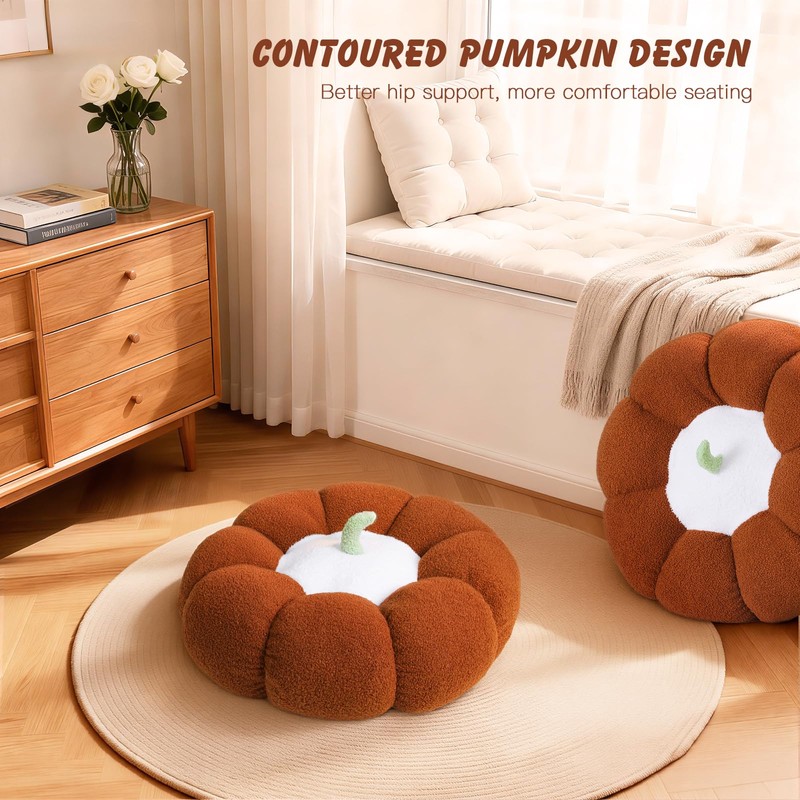 LANPU 24" Pumpkin Floor Cushion, Large Plush Round Pillow Seat