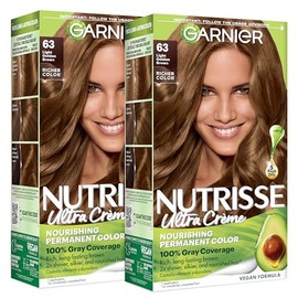 Garnier Nutrisse - Tinte en crema nutritiva para el cabello, 63 marrón dorado claro (azúcar morena), 2 unidades (el empaque puede variar)
