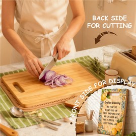Koesus Italian Blessing Lemon Cutting Board, Housewarming Gifts for Italian Women, Mediterranean Italy Azulejo Tiles Lemon Bamboo Cutting chopping Boards for Kitchen