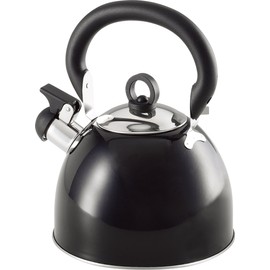 Buckingham Black Colour Coated Stainless Steel Retro Whistling Kettle 2.5 Litre with Heat Resistant phenolic Handle, 2.5 L