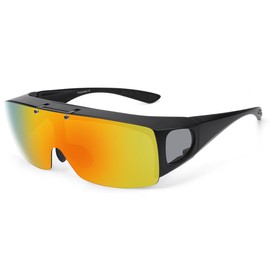 TINHAO Mens Polarized Flip Up Fitover Sunglasses with Mirrored Lenses (Black, Green&Yellow)
