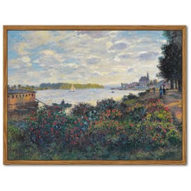 Framed Canvas Monet Wall Art, The Seine at Argenteuil Prints, Claude Monet Vintage Impressionist Landscape Painting, for Bedroom Living Room Office Wall Decor - 16"x24"