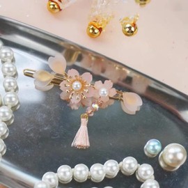 EZ PEACH Cherry Blossom Flower Pearl Hairpin Hair Clip Bangs Hair Closure Kimono Hair Accessory 2-Piece Set (C)