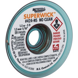 MG Chemicals #2 No Clean Super Wick Desoldering Braid, 0.05" Width x 5' Length