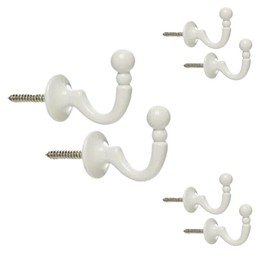 White Curtain Tassel Hooks Ball End Curtain Drape Tassel Screw In Hooks U Shaped Curtain Tie Hooks White Curtain Tie Back Fixings for Curtains Clothes Coat Hanger Hook Pack of 4.