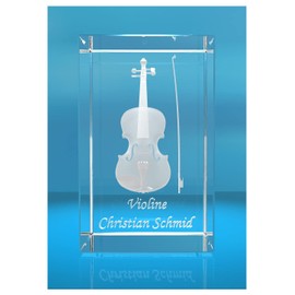 VIP-LASER 3D Glass Cuboid | Violin with Name of Choice | Gift for Violinist | Musician | Orchestra | Violin | Violin