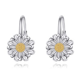 Leverback Earrings for Women Sterling Silver Celtic Knot Lotus Tree of Life Leverback Earrings Irish Jewelry Mothers Day Birthday Christmas Gifts for Mom Friends (Daisy Earrings2)