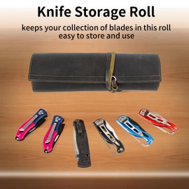 Baizoy Leather Knife Display Bag with 12 Slots Pocket Knives,Folding Knife Holder Organizer,Tactical Outdoor for EDC Mini Knife Bags, Leather Knife roll Collection Protector Bag (Black)