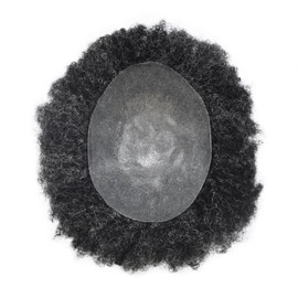 LYRICAL HAIR Afro Curly Mens Toupee Hairpiece African American Human Hair Systems Replacement 10X8 All Poly Skin PU Hair Unit for Black Men Kinky Curly Wigs (Afro Wavy 6mm, #150 Jet Black+50% Gray)