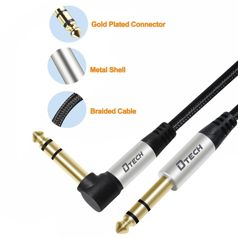 DTech Electric Guitar Cable TRS 1/4 Instrument Cable Aux Right