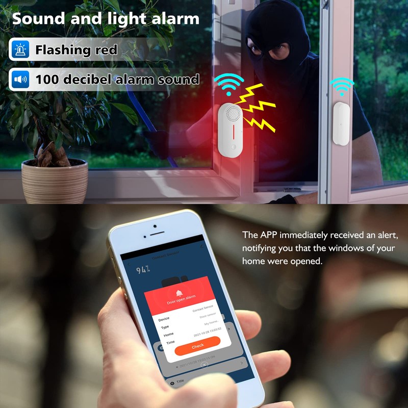 WiFi Smart Door Sensor, Wireless Door Window Sensor Alarm, Mini