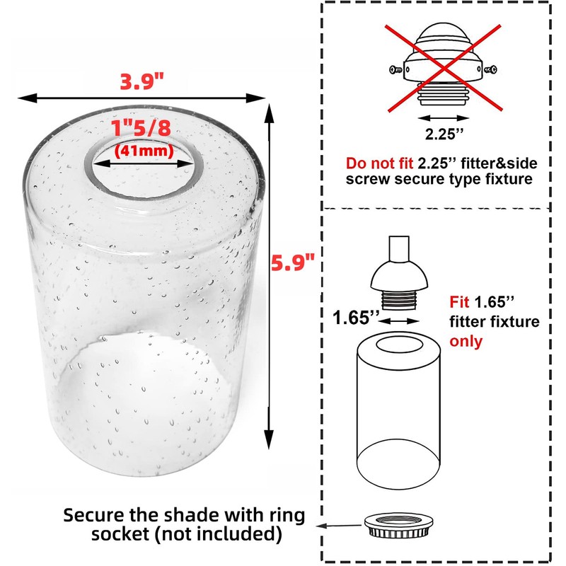 Clear Bubble Seeded Glass Shade, Cylinder Glass Lamp Shade Light