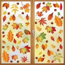 FAMYGFT Fall Leaves Window Clings,Thanksgiving Fall Window Stickers Window Decals Fall Clings for Glass Window Seasonal Autumn Decoration for Home Office Classroom School Work Party