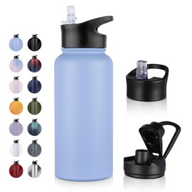 UMBFUN Insulated Water Bottle - 1L 2 Lids (Straw Lid and Spout Lid) - with Straw,Stainless Steel Double-Walled Insulated Vacuum Leakproof,BPA Free,Drink Flask for Travel Sports Gym Camping Hiking