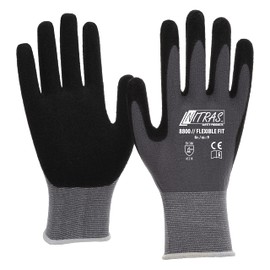 NITRAS 8800 Flexible Fit All-Round Gardening Gloves, High Abrasion Resistance, Very Good Grip, Pack of 12 Pairs, Size: 7, Black/Grey
