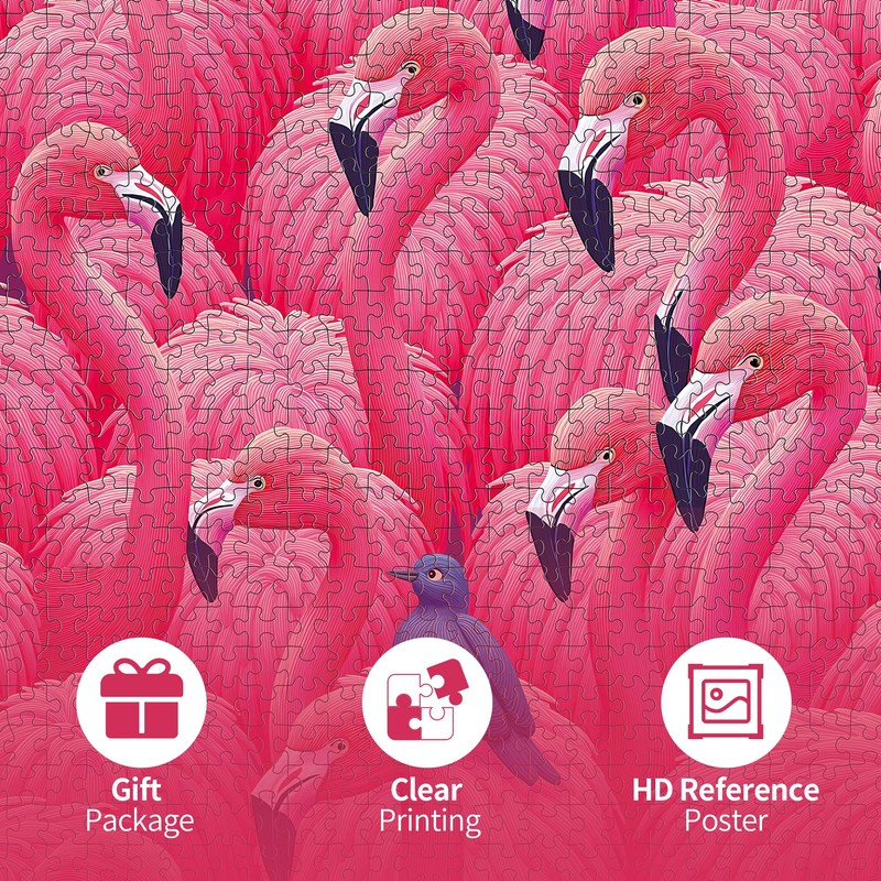 Graphinee Jigsaw Puzzles for Adults 1000 Pieces, Pink Flamingo Puzzles,