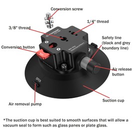 IFOOTAGE VS-146 Suction Cup Camera Car Mount,Vacuum Suction Mount,for Video Shooting on Winshield,Vehicle,Wall,Boats,Compatible with Action Cameras, DSLR,Gopro,Max.Payload 66.14lb/30kg