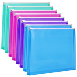 EOOUT 8pcs Plastic Envelopes, Poly Zip Envelopes, Letter Size, Expanding Plastic Envelopes with Zipper, 9.8 x 12.8 Inches, 4 Assorted Colors, for School and Office Supplies