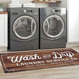 KOZYFLY Laundry Room Rug Runner 24"x60" Non Slip Laundry Rug Kitchen Rugs Washable Laundry Room Mat Waterproof Mudroom Floor Carpet Runner Farmhouse Laundry Room Decor, Brown, Wash and Dry