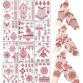 Proamate 12 PCS Temporary Tattoo Stickers, Waterproof Tattoo Stickers for Girls Women Wedding Party Art (Brick Red, 12PCS)