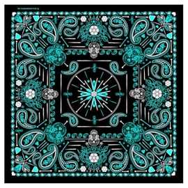 Hot Leathers BAB1072 Ladies Blue Paisley Skulls Bandana - 21X21