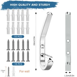 NEBYWOLD 5Pcs Large Size Wall Hooks, Heavy Duty for Hanging Pans, Backpacks, Coats and Garage Items (Sliver)