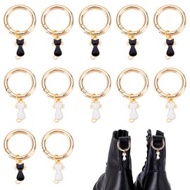 AHANDMAKER 12Pcs Gold Shoe Charms 2 Styles Gothic Cat Shaped Boot Charms with Spring Gate Rings Enamel Alloy Punk Style Shoes Decoration for Boot Bag Purse Punk Decor 50mm