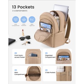 LOVEVOOK Laptop Backpack for Women, Puffer Travel Bag Fits 17 Inch Laptop, Lightweight Work Daypack for Teacher Nurse, Water-resistant College Bookbag, Coffee Brown