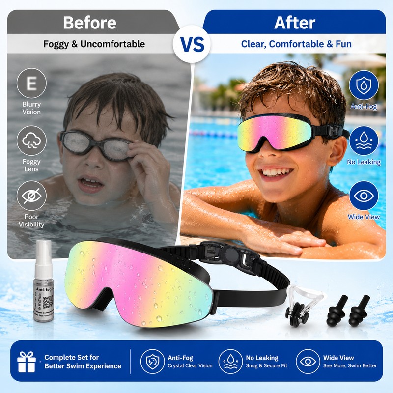 Kids Polarized Swim Goggles for Ages 4–16 – Anti-Fog Wide