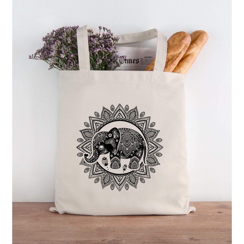 Jute Bag Elephant Mandala Boho Bohamian Ethnic Tribal Ornament Cotton