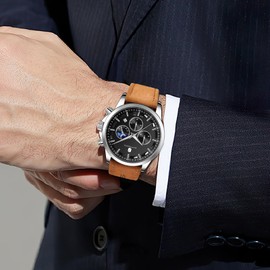 BY BENYAR Mens Watches Chronograph Date Display 50M Waterproof Wrist Watch Classic Men Wrist Watch Luxury Casual Quartz Analog Watches with Leather Band Gift for Men