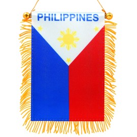 Anley 4 X 6 Inch Philippines Fringy Window Hanging Flag - Mini Flag Banner & Car Rearview Mirror Décor - Fringed & Double Sided - Philippine Hanging Flag with Suction Cup