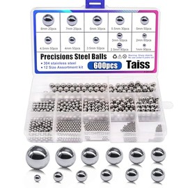 Taiss 600 Pieces 12 Size 1-8 mm Steel Balls, Ball Bearing Balls, Stainless Steel Balls, Stainless Steel Metal Balls for Mountain Bike Wheel Precision Steel Balls 1 mm 2 mm 2.5 mm 3.5 mm 4 mm 4.5 mm 5