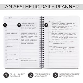 Beautiful Daily Planner And Notebook With Hourly Schedule - Aesthetic Spiral To do List Notepad to Easily Organize Your Tasks And Appointments - Stylish Book And School Or Office Supplies For Women