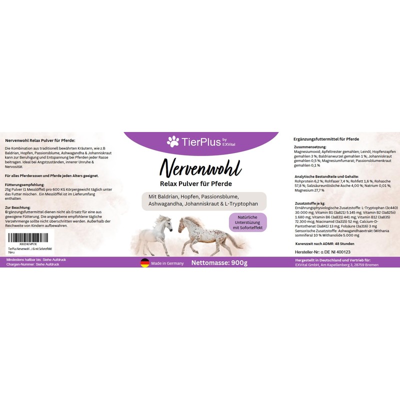 TierPlus TierPlus Nervenwohl Relax Pulver f1r Pferde, mit Mit Baldrian,