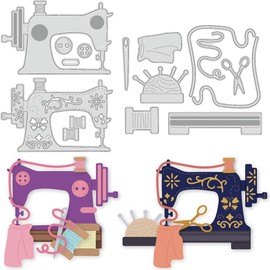 BENECREAT 2 Styles Old Sewing Machine Die Cut Metal Paper Cutting Stencils, Sewing Tools Metal Embossing Stencils Template for Paper Card Making DIY Scrapbooking Album Craft Decor