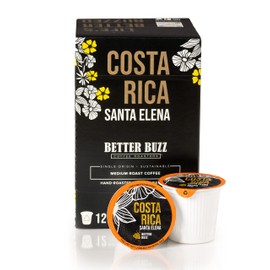 Better Buzz Costa Rica Medium Roast Coffee Pods 12ct, California Solar Energy Produced Recyclable Coffee Pods, Small Batch Roasted Single Origin Coffee, K-Cup Compatible, Life's Better Buzzed