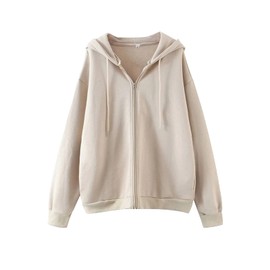 MISSACTIVER Women’s Vintage Solid Drawstring Hoodies Zip Up Oversized E-girl 90s Sweatshirt Basic Jacket With Pockets Apricot