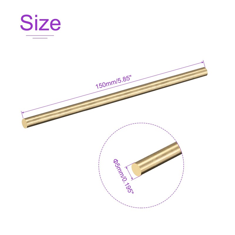 DMiotech 2pcs 5mm x 150mm Brass Solid Round Bar Brass