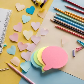 Evergreen Goods 8 Pads Speech-Bubble Shaped Sticky Notes - Pastel Colours, 100 Sheets per Pad (76x76mm) - Perfect for Study Notes, Reminders, and Fun Messages in Yellow, Pink, Blue, Green