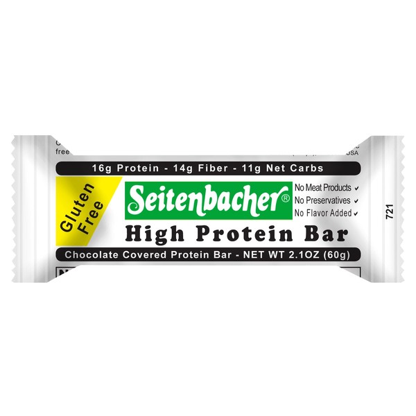 Seitenbacher Chocolate Covered Protein Bar – 16g of protein, 14g of fiber, hazelnuts, 2.1 Ounce (Pack of 12)
