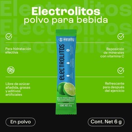 Electrolitos en Polvo Sin Azúcar, Hidratación Rápida HEALLY 40 Sobres, Magnesio, Potasio, Sodio, Vitamina C, Sabor Limón, Vegano, Natural