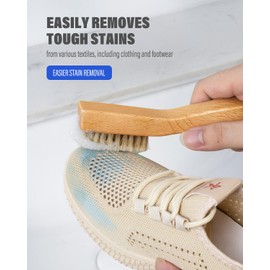 VASSON Natural Soft Boar Bristle Laundry Stain Brush, Laundry Scrub Brush,Laundry Brush for Stains on Clothes, Gentle Stain Remover for Knits, Cotton, and Linens