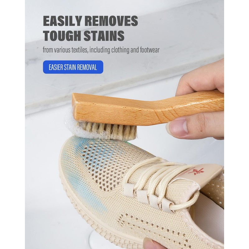 VASSON Natural Soft Boar Bristle Laundry Stain Brush, Laundry Scrub