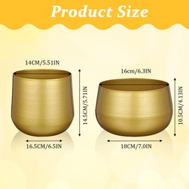 zisiueel 2 Pcs Plant Pot Gold Vase Metal Flower Pot Vase with Drainage Hole, Modern Storage Organizer Decorative Gifts for Wedding Indoor Outdoor Living Room Balcony Decoration Floor Display