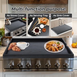 WOLKI Noodle Board Stove Covers for Gas Burners, 30"L x 22"W x 2.5"Th Heavyweight Stove Top Covers for Electric Stove, Buil-in Handles, RV Stove Cover, Wooden Serving Tray, Black