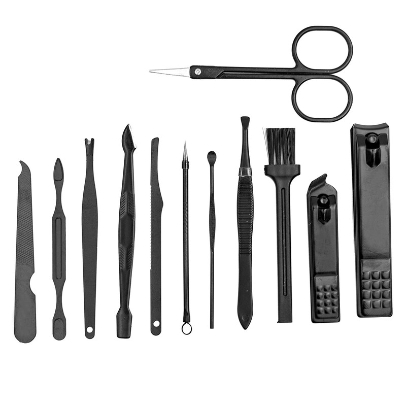 Nail Clipper Set, 12PCS Manicure Set Fingernail Clippers Kit Black